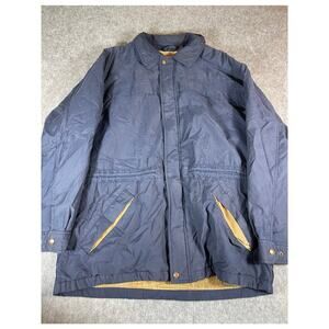 VINTAGE 90s Eddie Bauer Jacket Mens Large Blue Full Zip Corduroy Lined Rain Coat